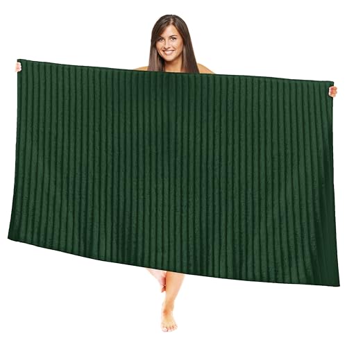 Image of Elegant Comfort 100% Turkish Cotton Corduroy Ribbed Luxury Jumbo Bath Towel Ultra Soft - 35 x 70 Inch - Luxury Spa Premium Hotel Quality Highly Absorbent and Quick Dry Large Bath Towel, Hunter Green