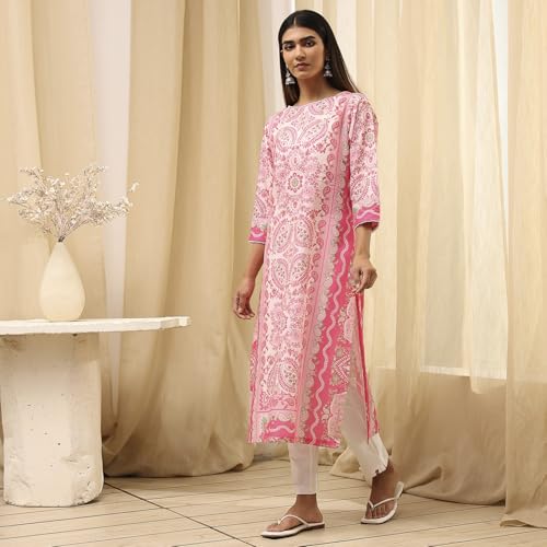 Image of BIBA Women Cotton Straight Fit Straight Printed Kurta
