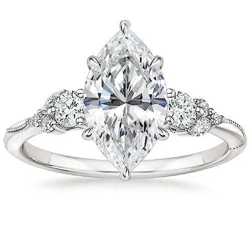 10K Solid White Gold Handmade Engagement Ring 3.0 CT Marquise Cut Moissanite Diamond Solitaire Wedding/Bridal Rings Set for Womens/Her Propose Ring