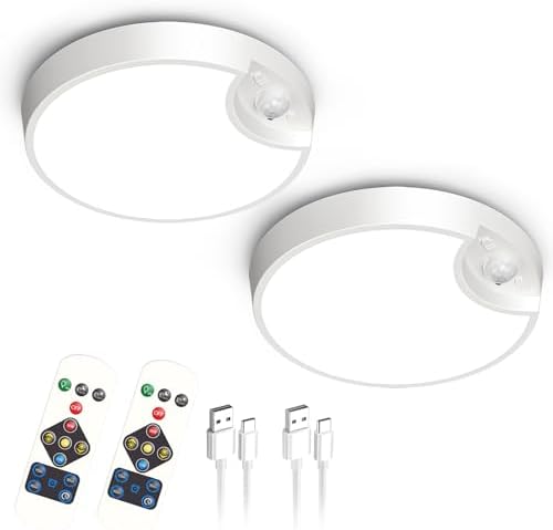 Funlenry 2 Pack Rechargeable Motion Sensor Ceiling Light with Remote