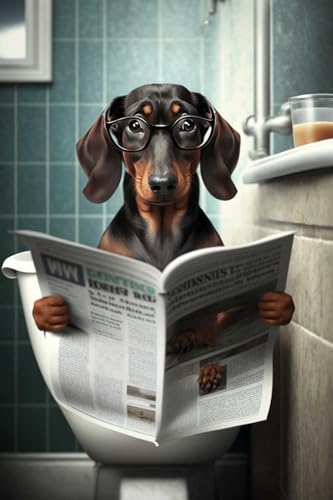 Pzecaru Targa in metallo vintage con scritta "Bassotto sta leggendo giornale nel gabinetto", targa in metallo retrò, divertente decorazione da parete per bagno, fattoria, camera da letto, bar, 61 x 81