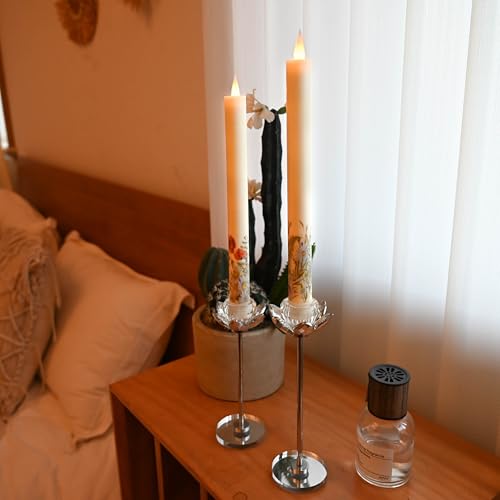 Image of Flameless Taper Candles Flickering with Remote and Timer, 3D Moving Flame Taper Candle Battery Operated to 400 Hours, 9 Inch Window Candles, (Wild Flower)