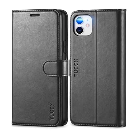 TUCCH Case Wallet for iPhone 11, [RFID Blocking] Card Slots Stand Magnetic Closure, Protective PU Leather [Shockproof TPU Interior Case] Flip Cover Compatible with iPhone 11 (2019 6.1 inch), Black Cover