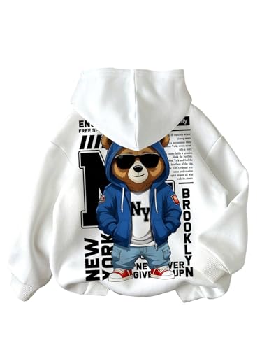 SHENHE Boy's Hoodie Pullover Graphic Bear Print Loose Fit Fleece Sweatshirt Preppy Clothes