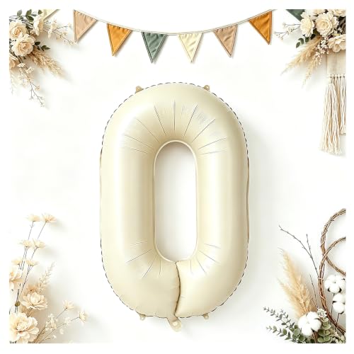 Image of 40 Inch Cream Number 0 Balloon Beige Boho Neutral Party Decoration