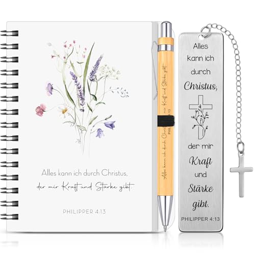 Sinmoe 3 Stück Bibel Geschenke Set A6 Spirale Christliches Notizbuch Bibel Lesezeichen und Kugelschreiber Inspirierende Geschenke für Kollegen Freunde Kirchenmitglieder Andacht Weihnachten