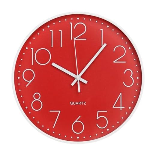 Wall Clock 12 Inch Non Ticking Silent Modern Simple Style Round Decor Clock Red Stereoscopic Dial