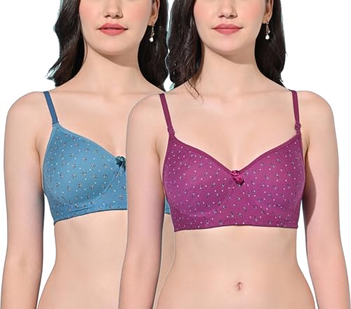 Image of FIMS - Fashion is my style Women Cotton Blend Padded Non-Wired Everyday Bra Pack of 1 Cup- B Multicolor