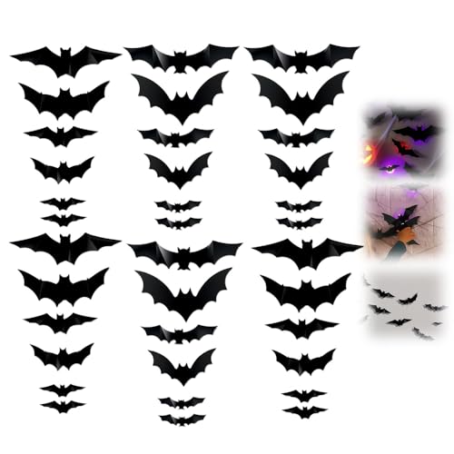 Image of 3D Bat Design LED Decoration, Halloween Lighted Bats Wall Stickers (36Pcs) | 2026 New LED Glowing Hanging Bat Decorations for Indoor Outdoor Window Bedroom Party Decor