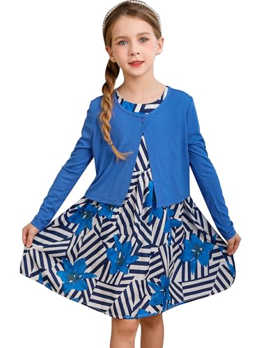 Bonny Billy Girls' Clothing Sets Flower Dress and Solid Cardigan 2 Pieces Outfits