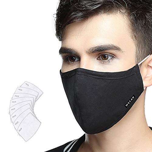 Preisvergleich Produktbild Lyanty Atemschutzmaske gegen Umweltverschmutzung, Militärqualität, N95, waschbar, aus Baumwolle, mit 8 Ersatzfiltern, schwarz