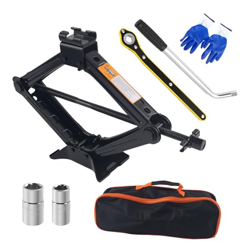 Cric ciseaux robuste pour voitures avec portée de levage de 10 cm à 39 cm et clé mécanique