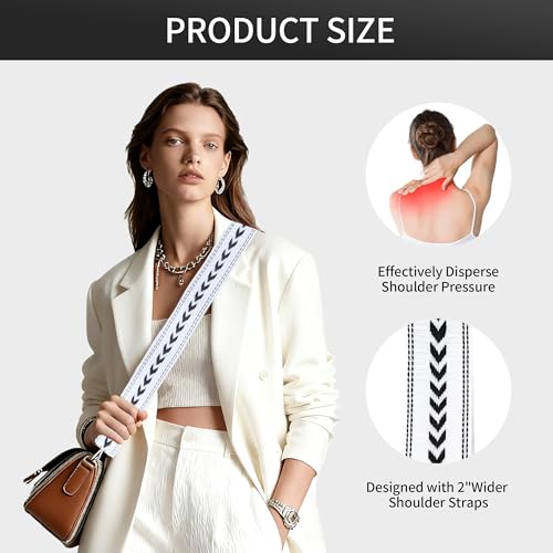 Image of Purse Strap, Adjustable Embroidery Flower 2 Inch Wide Purse Straps Replacement Crossbody for Women