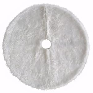 Christmas Tree Skirt 48 inches Faux Fur White Christmas Tree Skirt for Christmas Tree Decorations Winter Holiday Home Christmas Party Ornaments White