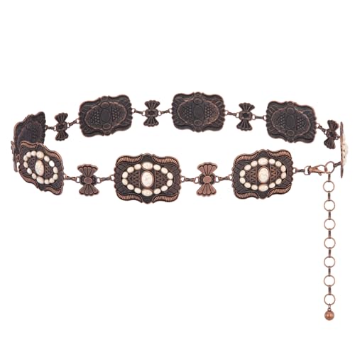 Rustic Couture's Large Turquoise Western Concho Belts for Women Cowgirl Adjustable Boho Metal Waist Chain Belt for Dresses Jeans Country Concert Outfit Mother's Day RCB-1061WT