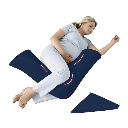 EGYPTO Orthopaedic V Pillow with Pillowcase | Anti-Allergy V Shaped Pillows for Neck & Back | Ideal for Pregnancy, Nursing & Recovery Triangle Pillow (Navy)