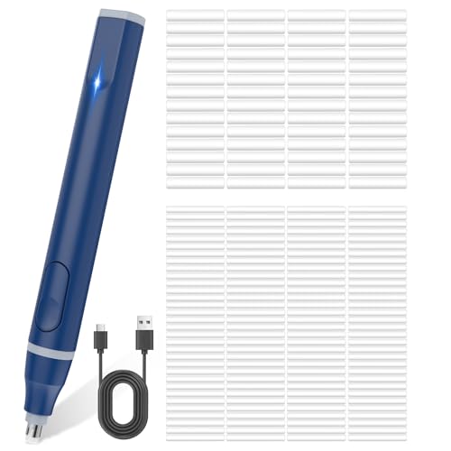 Cuteefun Borrador Eléctrico, Goma de Borrar Recargable USB C con 220 Recambios de Borrador, 2 Tamaños de Borrador, Goma Electrica de Agarre CóModo para Artistas, Estudiantes, Ingenieros, Azul