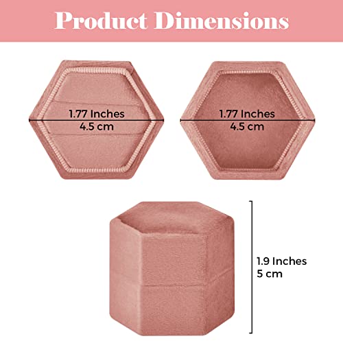 Nimsin Ring Box For Wedding Ceremony - 11 Assorted Colors - Hexagon Velvet Ring Box With Detachable Lid - Double Ring Holder Box For Proposal, Engagement, Wedding & Photoshoots - 1.97X1.77X1.77 Inches #TOP3