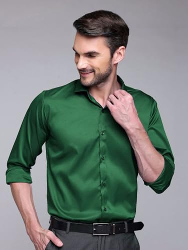 Image of IndoPrimo Men's Satin Shirt with Spread Collar Neck Line Solid Pattern Full Sleeves Regular Fit Western Style and Standard Length