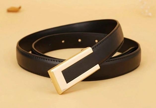 Women Artificial Leather Belt with Gold Rectangular Buckle | Stylish Casual & Formal Waist Belt (4001-BLACK_) Women Artificial Leather Belt with Gold Rectangular Buckle | Stylish Casual & Formal Waist Belt (4001-BLACK_)