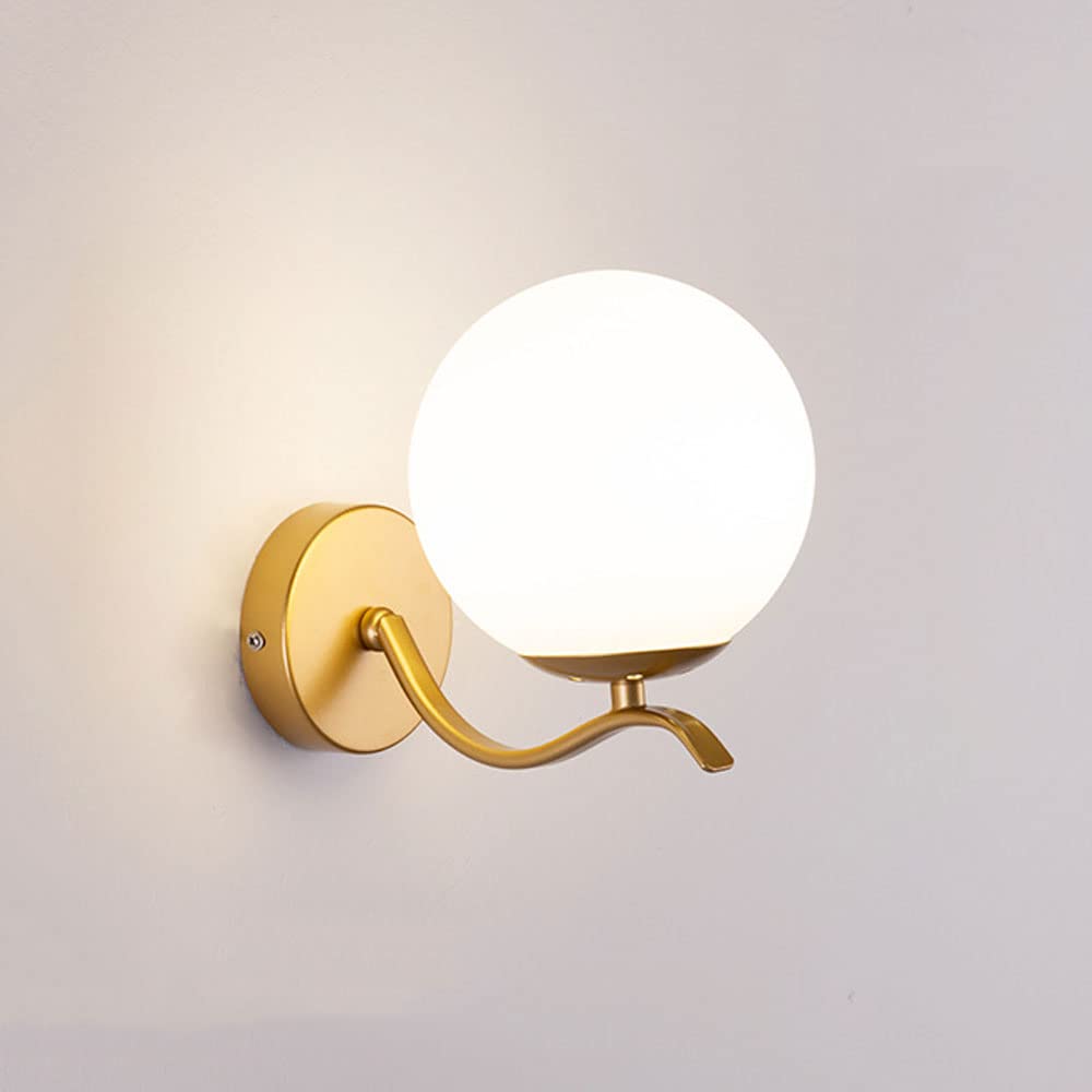 SXSCARKX 8.3in Glass Globe Wall Sconce Mid Century Two-Color Light Fixture Bedroom Lighting Nordic Living Room Background Iron Structure E27 Lamp Mirror Headlights