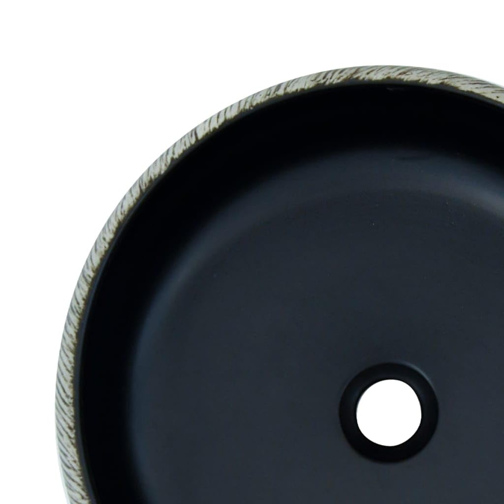 vidaXL Lavabo sobre Encimera Redondo, Lavamanos de Tocador, Lavabo de Fregadero, Lavamanos sobre Encimera para Baño Aseo, Cerámica Negro y Gris