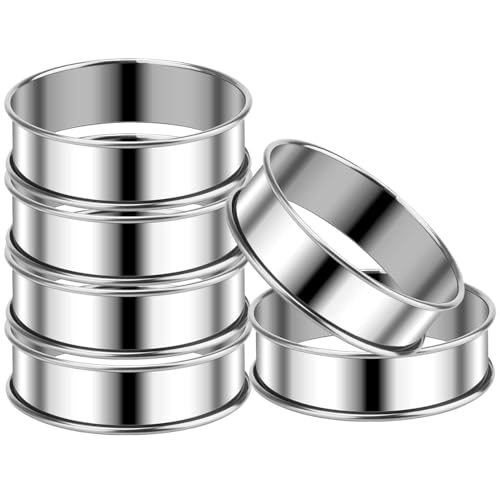 6-Piece Stainless Steel Crumpet Rings Set 8.5cm Non-Stick Cookie Rings for Muffins Pancakes Pastries Egg