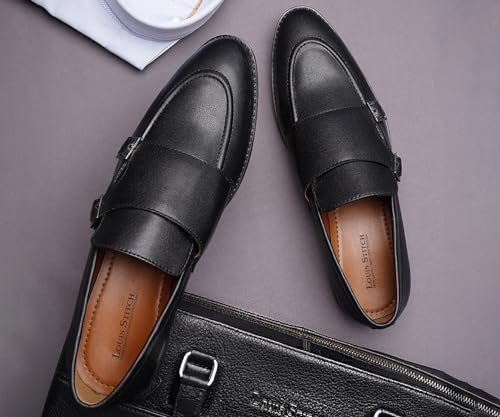 Image of LOUIS STITCH Oxford Formal Shoes for Men | Slip-on Monk Style | Office Shoes for Men | Ideal for Business, Casual, Parties | Solid Obsidian Black UK Size 11 (LSRG FM)