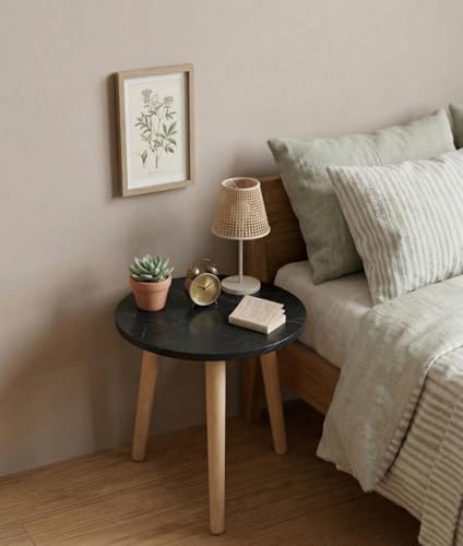 Image of Small Coffee Table with Storage, Mid Century Modern Solid Wood, for Living Room, (ROUND-3-LEGB)