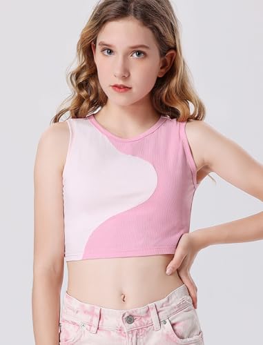 Image of EXARUS Girls Crop Tank Top Dance Hip Hop Outfits Cheer Cropped Top | Kids Tween Youth Summer Athletic Dance Convention Fitted Gymnastics Sleeveless Clothes