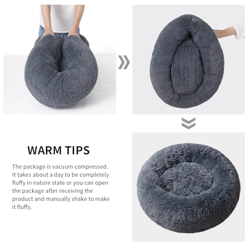 YOJOGEE Calming Donut Dog Bed for Large Dogs XL Dog Beds Fluffy Extra Large Washable Non-Slip Anti Anxiety Plush Cuddler Round Faux Fur Pet Bed 70x70x19cm Dark Grey - Image 4