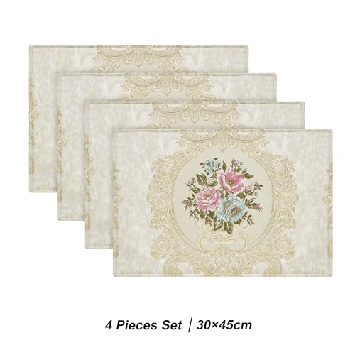 TOPLUXE Placemats 30x45cm, Floral Table Mats for Dining Room/Restaurant/Banquet/Festival Decoration (Set of 4, Beige)