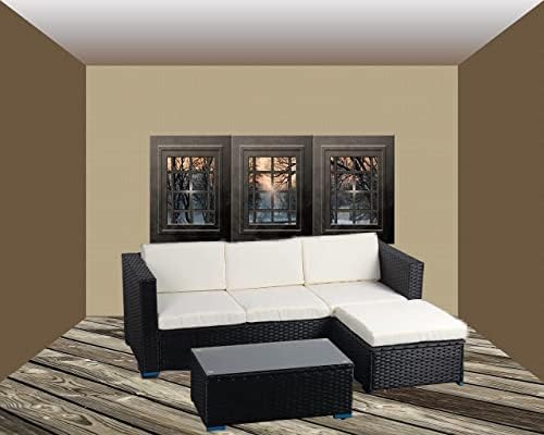 Xeo Home Rattan Garden Outdoor Sofa Furniture Set L Shape Modern Glass Coffee Table Cushions Conservatory Stylish Weaving Wicker Patio Chaise Lounge 3PC 4-Seater Indoor Balcony Backyard Pool Side