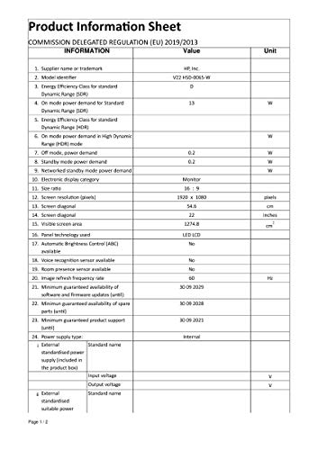 HP V22 21.5" FHD 16:9 1920x1080 pixels 60Hz 5ms 1xHDMI 1.4 1xVGA zwart - Afbeelding 8