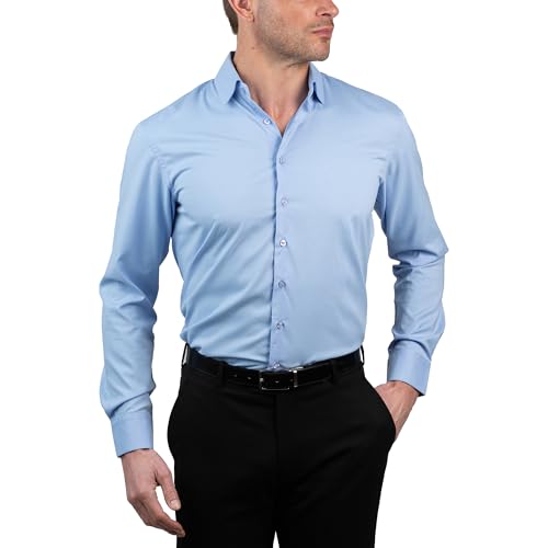 Chaps Slim Fit Long Sleeve Button Down Dress Shirts for Men - Wrinkle Free Long Sleeve Shirt Mens Formal 4-Way Stretch Light Blue - Thumbnail 3