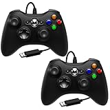 SWCTIM for Xbox 360 Controller 2 Pack,Wired Controller Compatible with Xbox 360 & Slim Console and PC Windows 7/8/10,with Upgraded Joystick,Double Vibration,Black