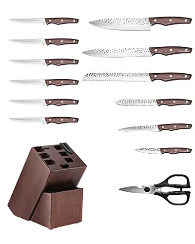 Syvio Kitchen Knife Sets With Block And Wood Handle, Knife Sets For Kitchen 14 Piece With Built-In Sharpener, Kitchen Knives For Chopping, Slicing, Dicing&Cutting #TOP1
