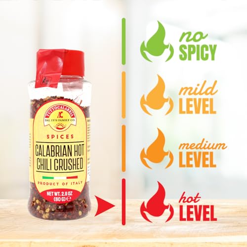 Calabrian Chili Flakes, Dried, Crushed Hot Chili Peppers, 60 g, 2.11 oz All Natural, Non-GMO, Product of Italy, TuttoCalabria