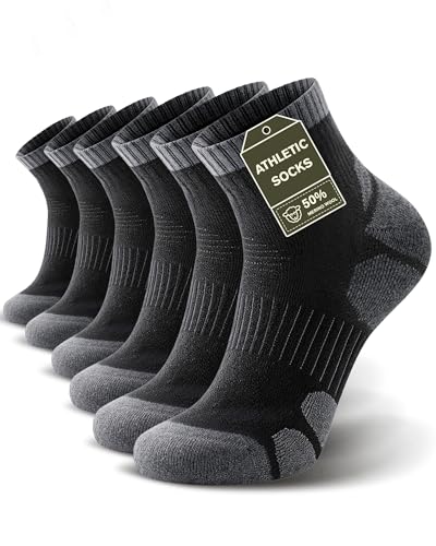 TANSTC Merino Wool Hiking Socks Breathable Cushioned Running Camping Ankle Socks Moisture Wicking Anti-Blister Compression Support for Men Women - 3 Pairs