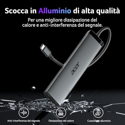 Acer Hub USB-C 10 Gbps 8 in1, Adattatore USB-C a HDMI 4K@60Hz, 2*USBC 3.2, 2*USB-A 3.0, splitter multiporta Type-C con PD 100W e lettore di schede SD/TF, per laptop, PC, iPad Pro - Hub USB - Immagine 5