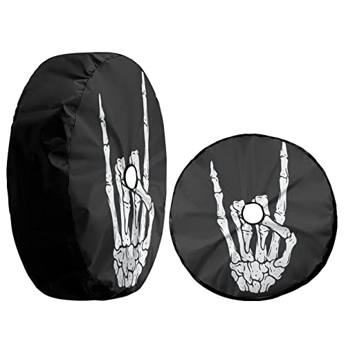 Image of Delerain Spare Tire Cover with Backup Camera Hole Skeleton Hand Skull Wheel Covers Waterproof Dust-Proof UV Sun Universal Fit for Jeep Trailer RV SUV Truck (17 Inch for Diameter 31 inch-33 inch)