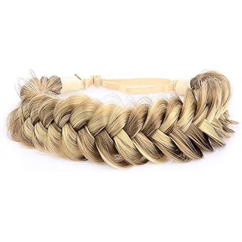 BOBIYA Messy Wide 2 Strands Synthetic Hair Braided Headband Classic Chunky Hair Braid Headband Elastic Stretch Braid Headbands for Women Highlight (Light Highlighted) Cover