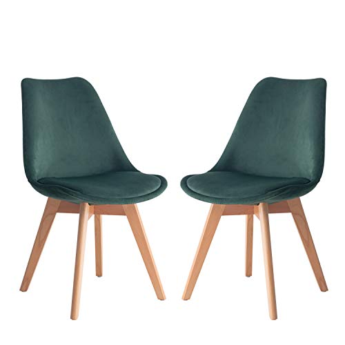 illa Nórdica (Pack 4) Juego de 4 Sillas de Comedor Tulip Sillas de Comedor Tapizadas Asiento Acolchado Suave Respaldo Ergonómico Silla Nordic Scandi Inspirada en Silla Eames DSW(Verde Oscuro)