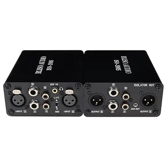 Audio Isolator Noise Filter, 2-Channel Passive Ground Loop Hum Eliminator Balanced/Unbalanced Converter with XLR, 1/4" TRS, RCA, and 3.5mm AUX I/O for Studio/HiFi Systems