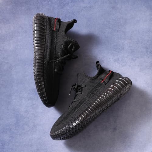 Image of Men's Black Sports Running Shoes | Lightweight Breathable Mesh Sneakers | Lace-Up Casual Walking & Gym Shoes | Anti-Slip Sole Comfortable Footwear for Men.