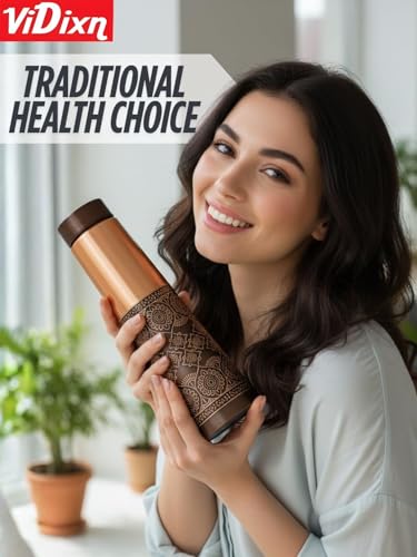 Image of 100% Pure Copper Water Bottle 950ml - Ayurvedic Leak-Proof Copper Bottle for Drinking Water - Handcrafted Mandala Design - BPA-Free & Eco-Friendly - Improves Immunity & Digestion