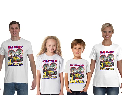 Personalized Roadster Birthday Shirt, Add Any Name and Age, Custom Shirts for a Mickey Racers Birthday Party, Family Matching Shirts.2