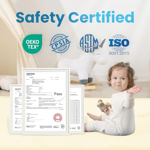 Image of 1.3 inch Thick Baby Play Mat for Floor Playpen, 50x50 Foam Tummy Time Mat, Padded Support Soft Plush Nursery Rug for Infant Kids Toddler Crawling Kick Activity (Ivory)