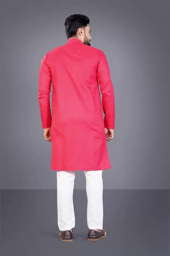 Image of weltpocket Men's Cotton Blend Solid Straight Kurta Pyjama
