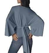 GTLIAE Womens Tie Back Cinched Waist T-Shirts Boat Neck Long Batwing Sleeve Pullover Tops Casual ...